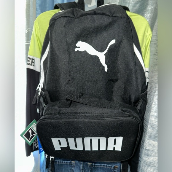 PUMA Backpack w/ Detachable Front Logo Pouch ~ Black w/ White Logo Design - Picture 2 of 11